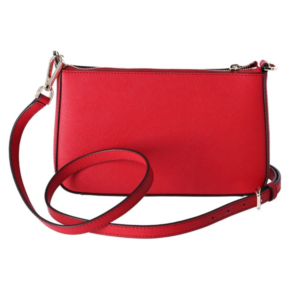 Michael Kors Jet Set Travel Medium Zip Pouchette Crossbody Bright Red Leather - Picture 5 of 8
